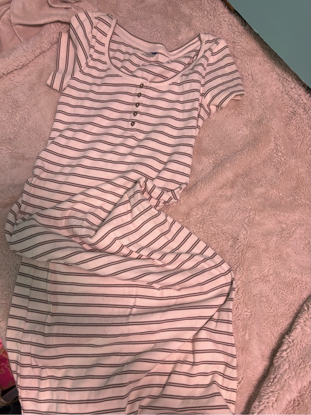 Striped white MATERNITY Ribbed Maxi Dress with Button Detail